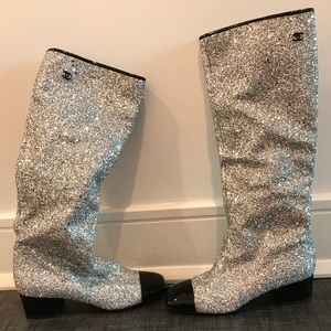 Unworn Chanel 2017 Glitter Knee-High Boots